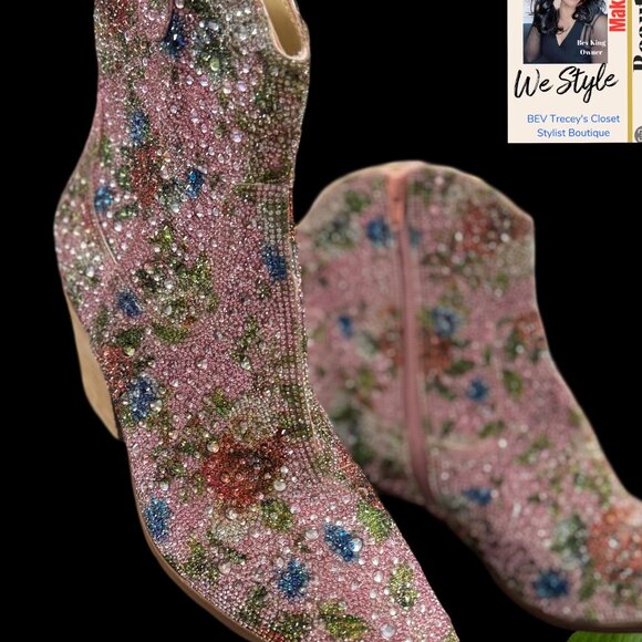 Betsey Johnson Pink Floral Ankle Boots - Picture 3 of 6